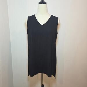 Eileen Fisher Silk Tank Top Small Black Minimalist Luxe Capsule Wardrobe Basic